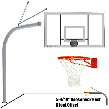 Basketball System - Gooseneck (5-9/16 in. Pole with 6 ft. Offset) - 72 in. Acrylic Backboard - Super Goal